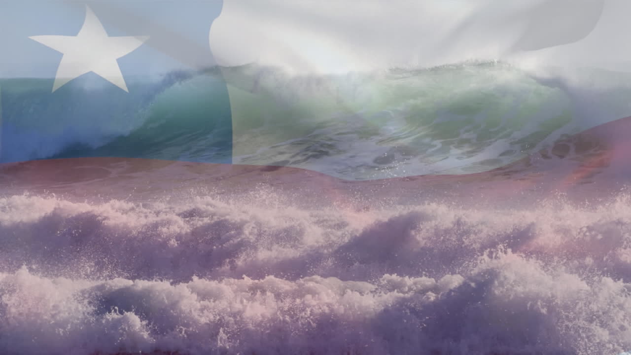 칠레의  ⁇ 발이 바다의 파도 위에서 날아다니는 애니메이션