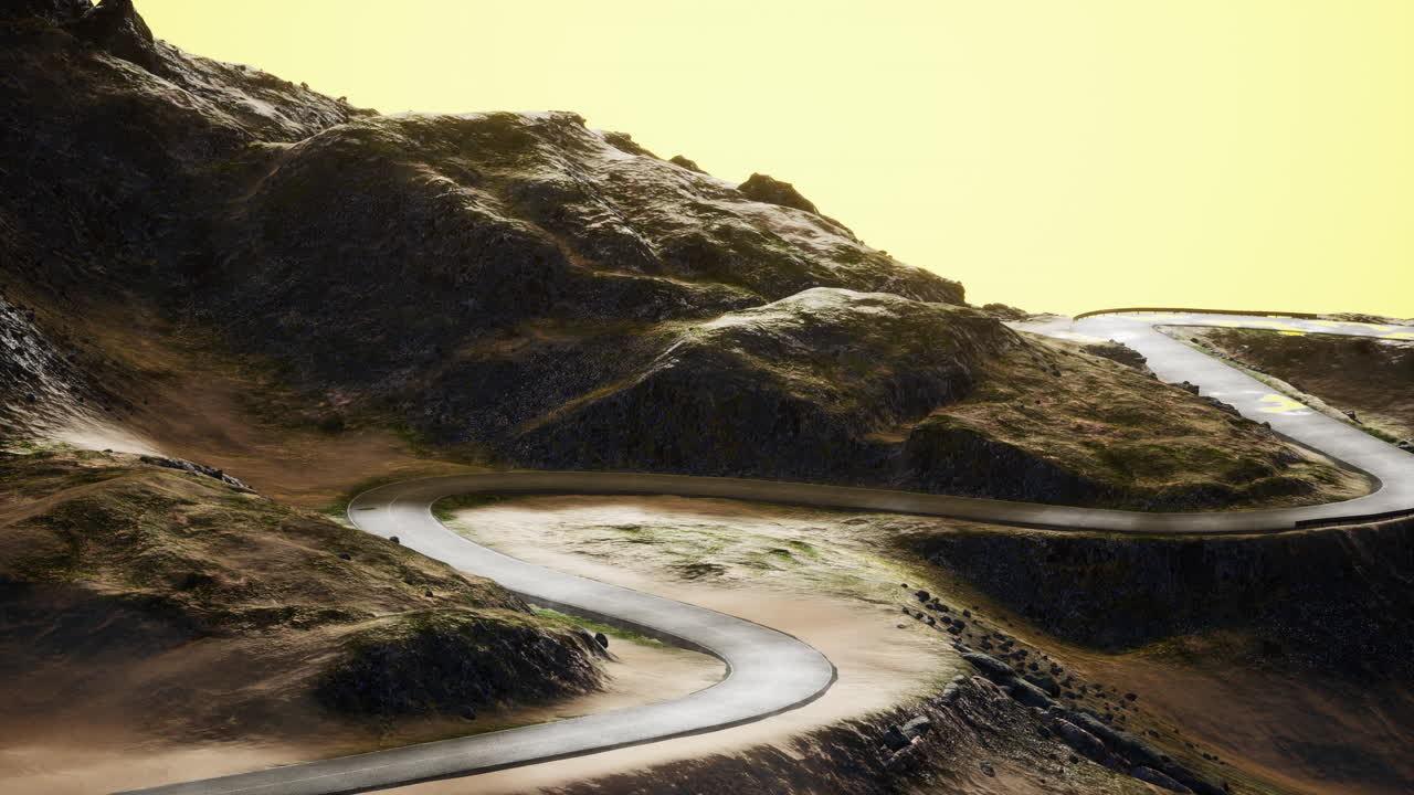 camino sinuoso vacío a través de los valles y colinas