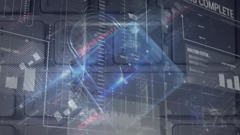 animación del procesamiento de datos de advertencia, el candado de seguridad en línea y la placa de circuitos
