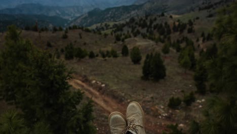 Young-hiker-walking-in-forest,-Young-man-walking-in-forest,-Footage-of-a-young-man-hiking-and-walking-through-a-scenic,-forested-mountain-terrain,-Hiking