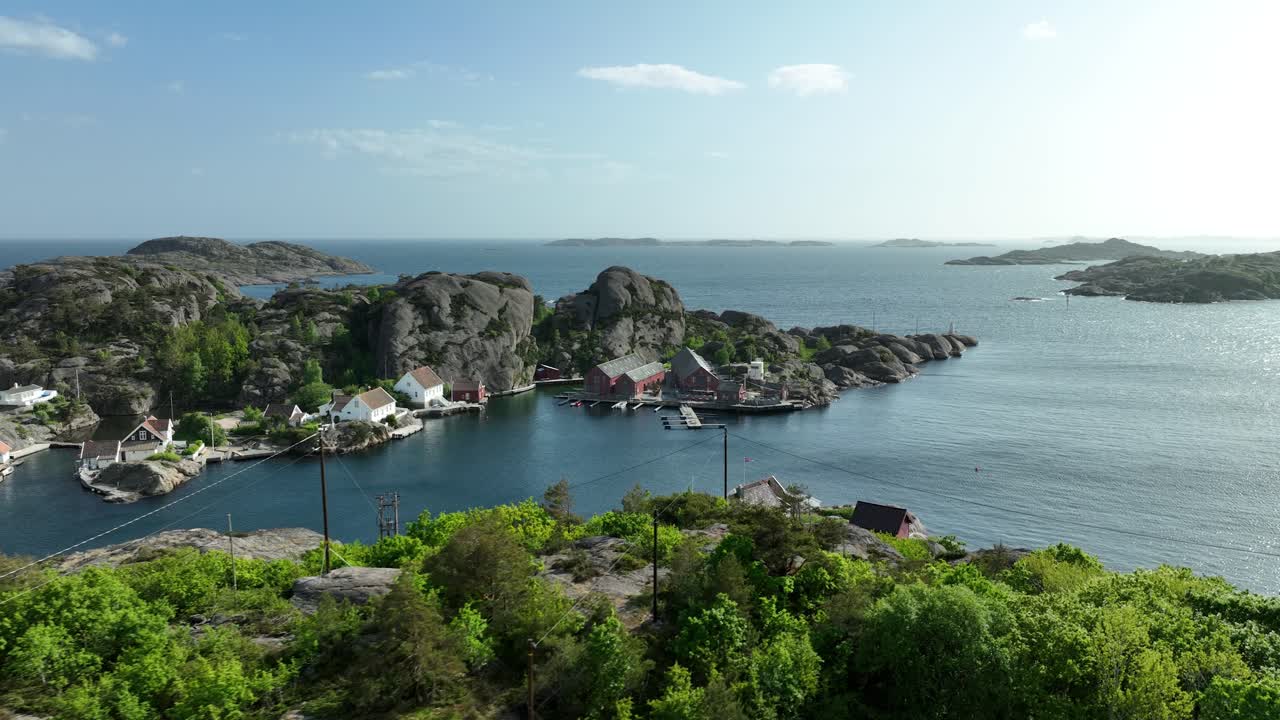 Soft evening light over the small coastal village of Ny-Hellesund.
