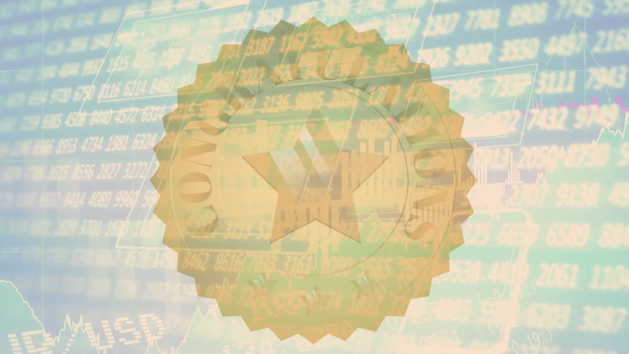 통계 및 금융 데이터 처리의 애니메이션 축하 배지