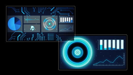 Animation of data processing with scope scanning on black background