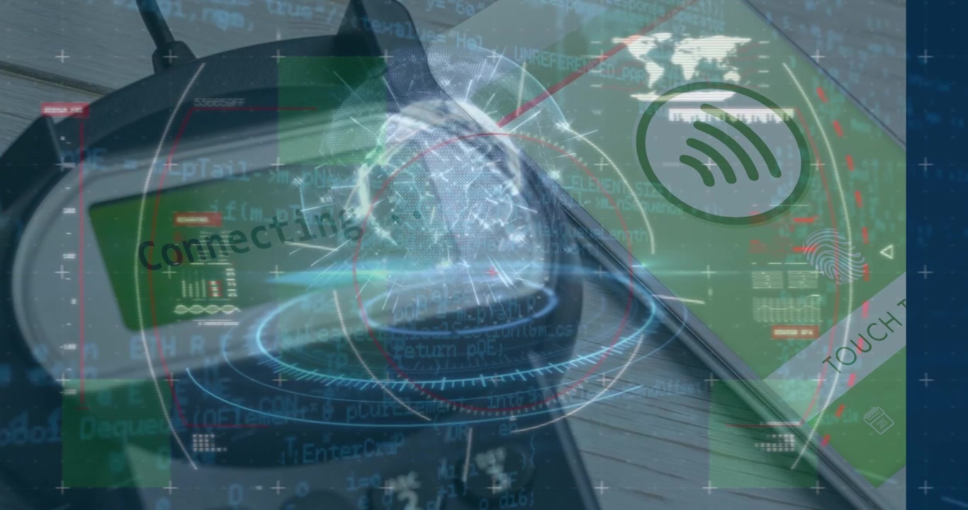 Animation of arrow and data processing over wind turbine