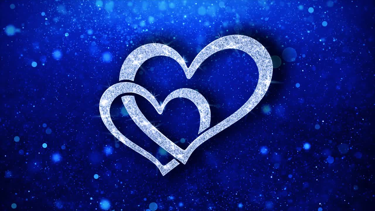 Two Sparkling Hearts on Blue Background