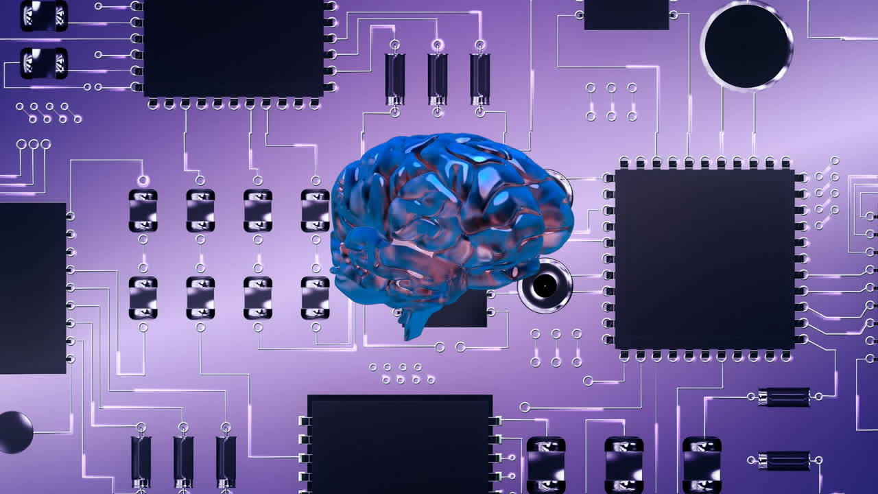 Glowing brain and computer circuit board