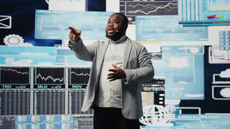 black entrepreneur ceo speaking at a professional fintech convention