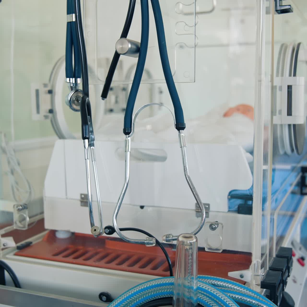 Manichino medico sul letto. Esercitazione con manichino di simulazione medica in ospedale. Bambola nel reparto di incubazione, concept
