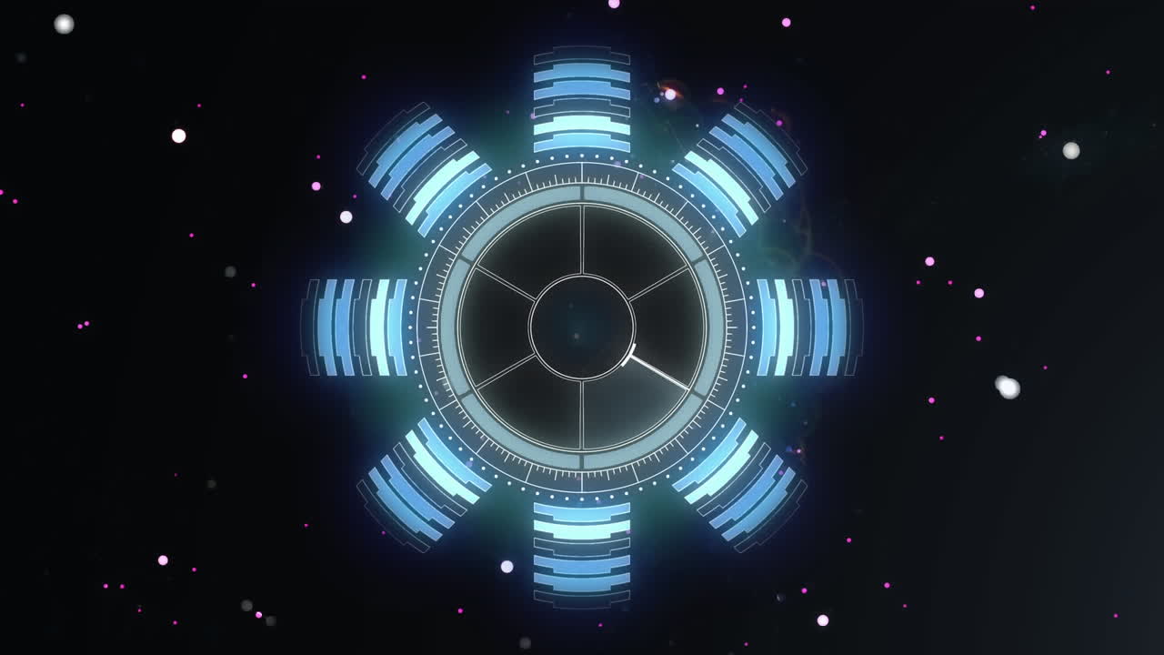 검은 바탕에 빛의  ⁇  반점에 대한 둥근 스캐너의 디지털 애니메이션