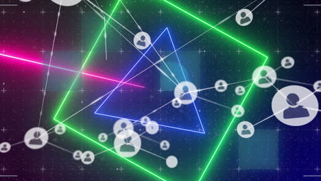 animación de la red de conexiones sobre formas de neón