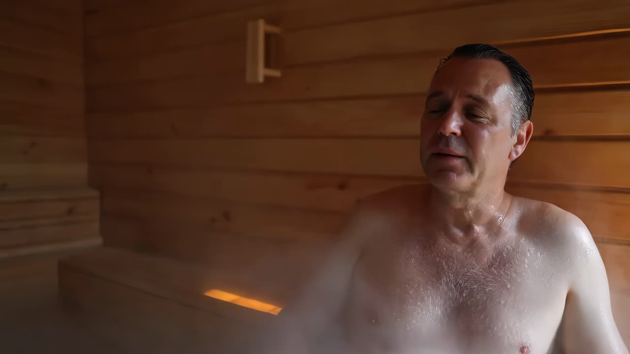 사우나에서 휴식을 취하는 남자