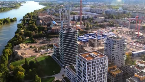 timelapse from the regenerating southern buda, as new modern apartment buildings are built along the danube in budapest.