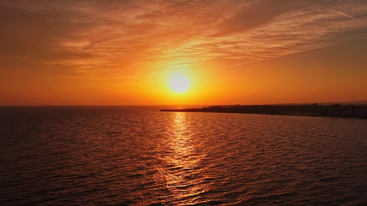 Stunning sunset over the coast of Nesebar in Bulgaria