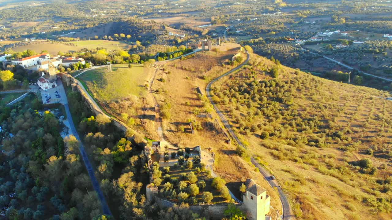 Aerial View of a Historic Castle Ruins in Portugal