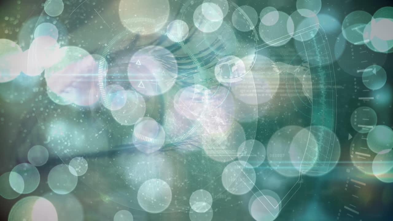 푸른 반 ⁇ 이는 빛의 반점, 데이터 처리 및 범위 스캔 여성 눈의 클로즈업