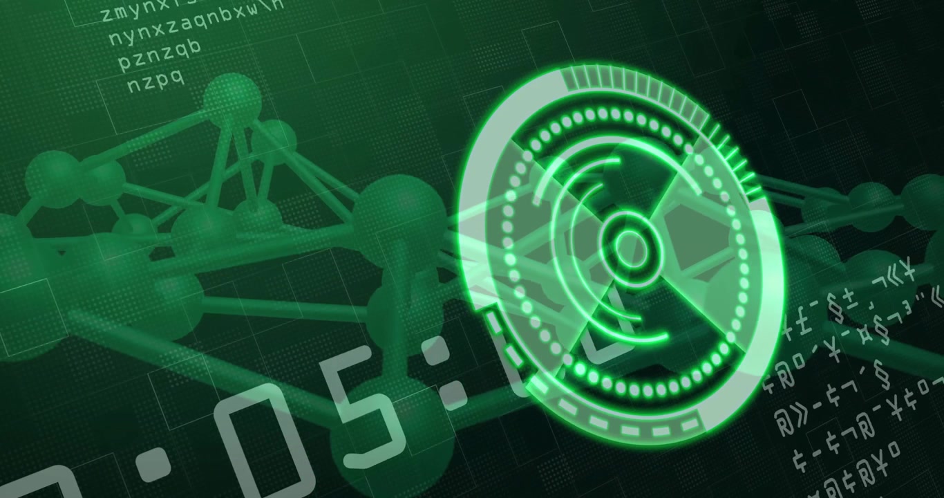 On startup HUD rotating digits incrementing network code scrolling while visualizing data stream