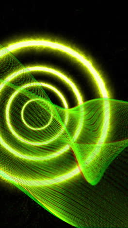 animation of green neon waves and circles changing colours on black background