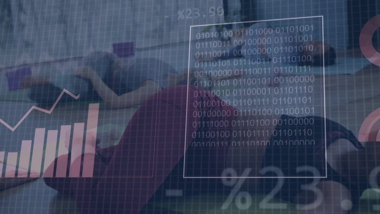 Women lying supine on mats, HUD appearing overlaying class, collecting fitness data, growing charts