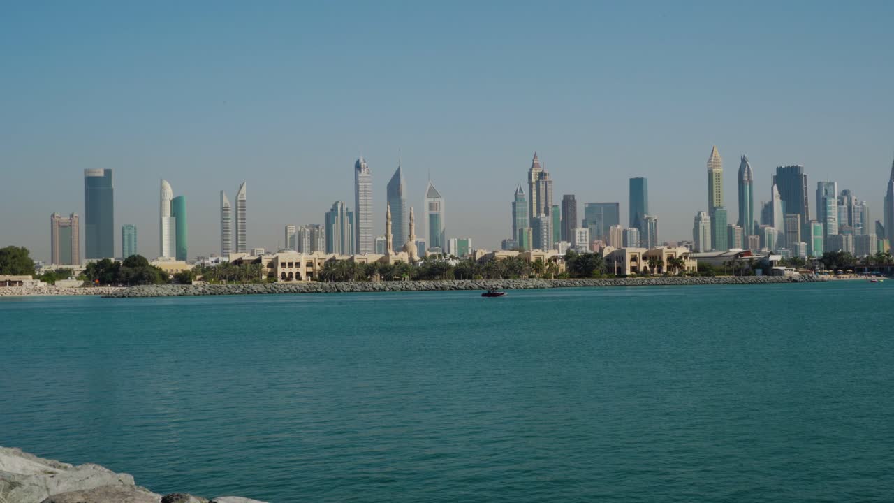 Dubai Skyline And Jumeirah 1 From Pearl Jumeirah At Daytime In Dubai, UAE, Middle East
