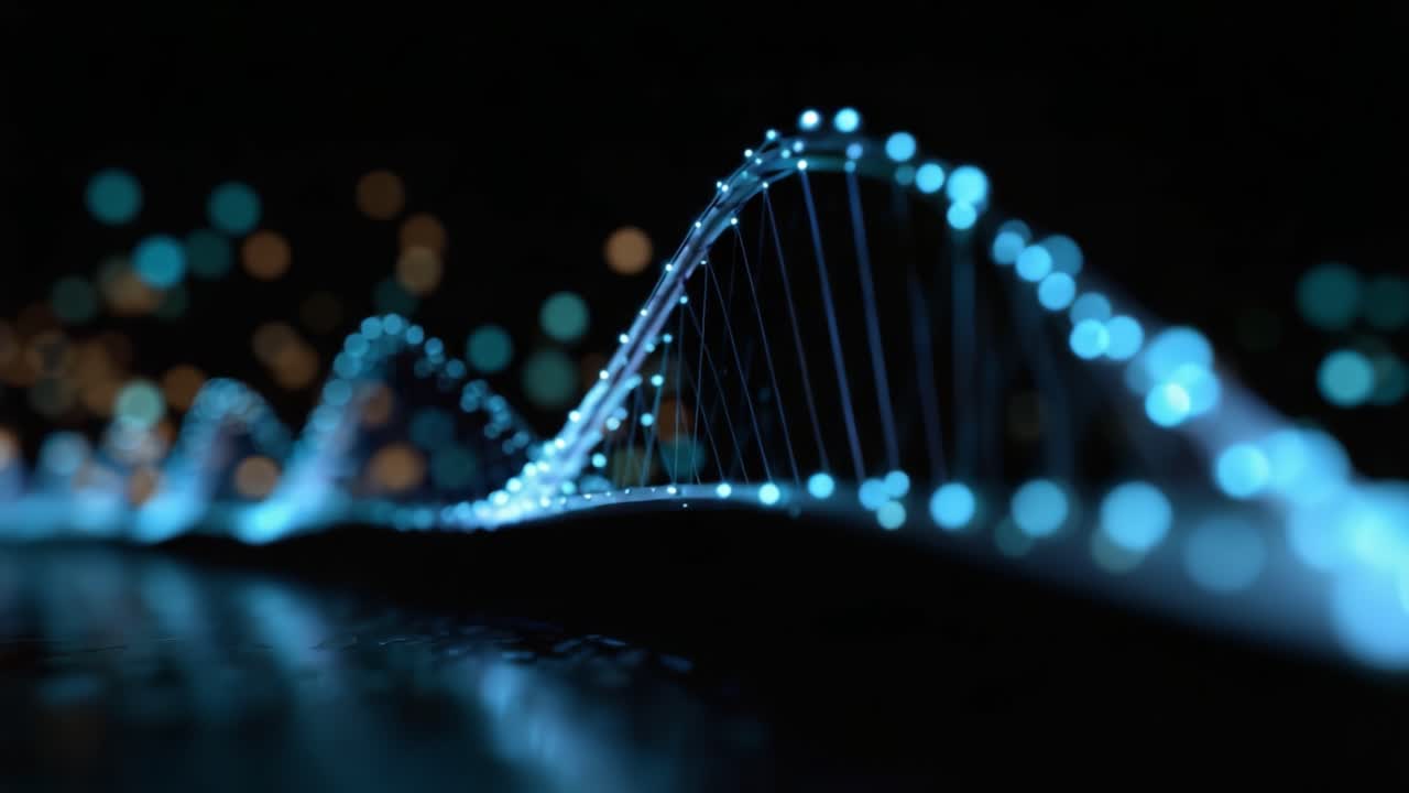 Forme d'onda illuminate: un'affascinante rappresentazione di luce blu e modelli digitali in un ambiente scuro, che simboleggia la tecnologia moderna e l'innovazione