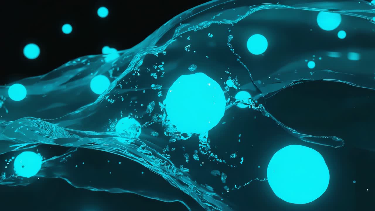 Abstract glowing spheres in water