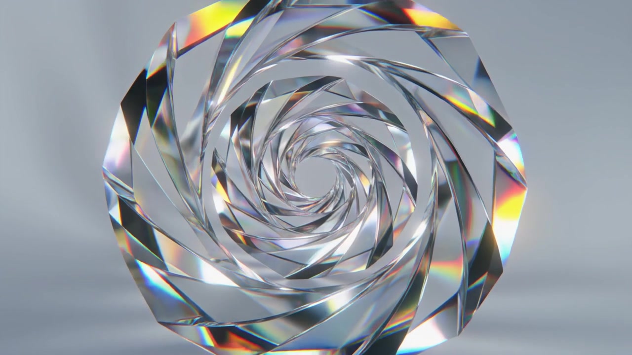 Abstract Rotating Crystal Spiral with Prismatic Light Refractions