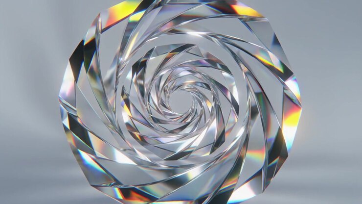 Abstract Rotating Crystal Spiral with Prismatic Light Refractions