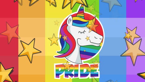 animación de estrellas sobre el texto del orgullo en el fondo del arco iris