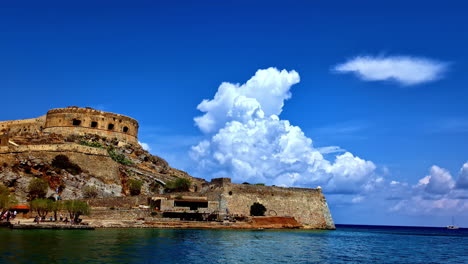 spinalonga fortress ancient ruins which were once a leper colony off the coast of crete, greece