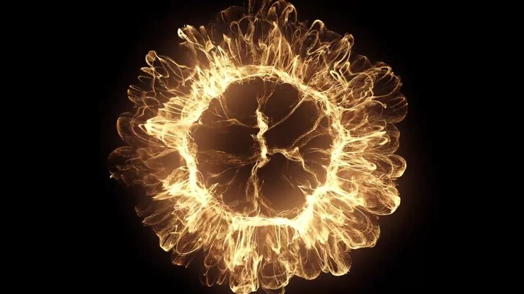 Esfera de energia dourada abstrata expandindo e dissipando