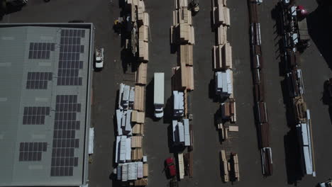 aerial drone shot of active lumber yard