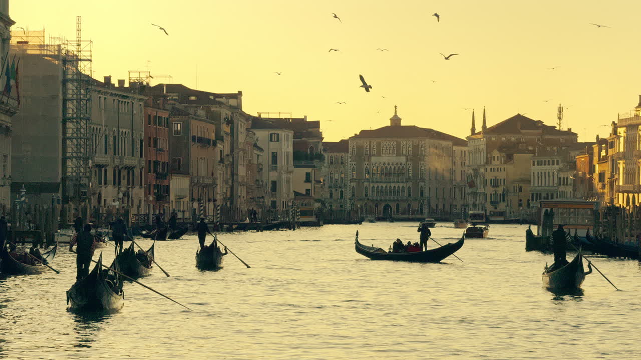 Gondolas on the Grand Canal at Sunset in Venice