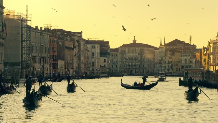 Gondolas on the Grand Canal at Sunset in Venice