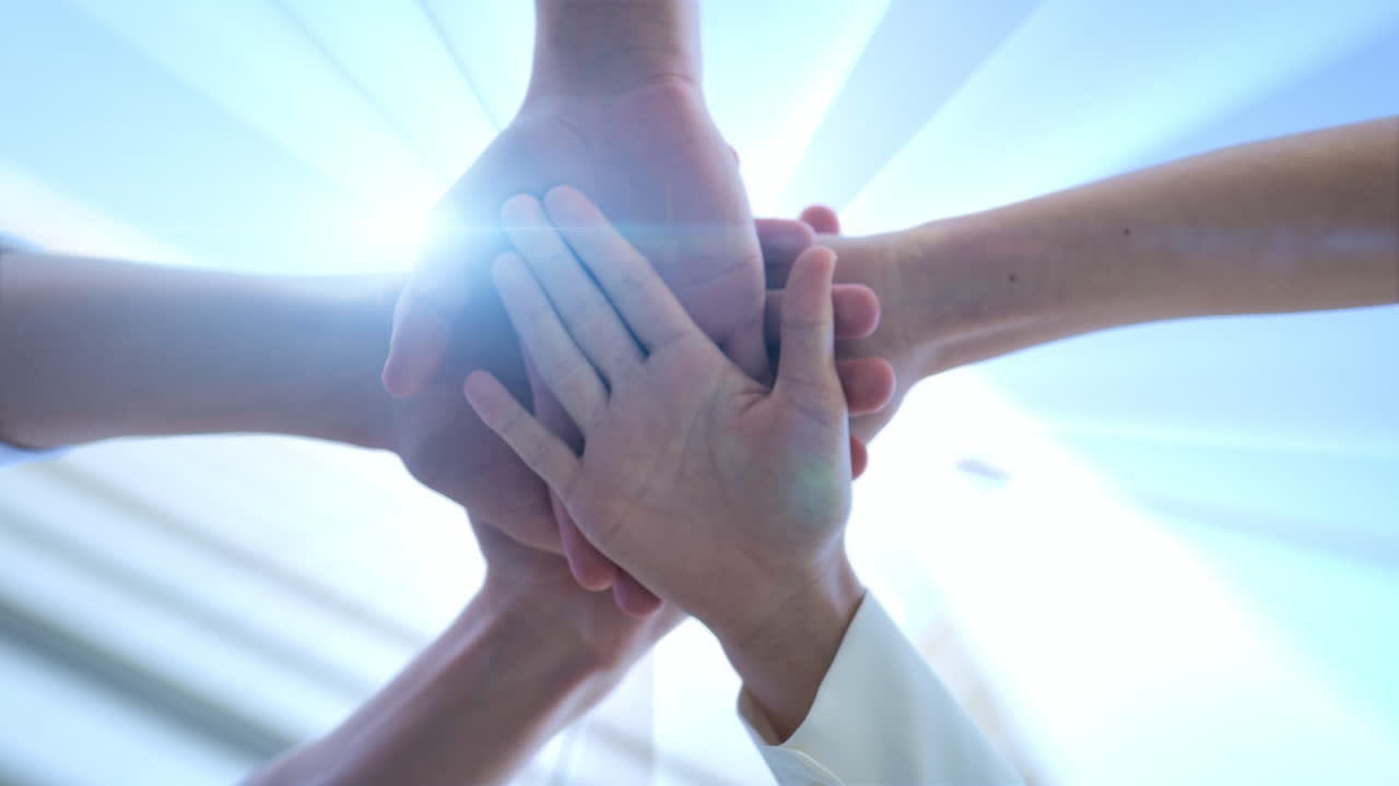 팀, 치, 비즈니스, 일, 손을 잡고, 임무에 헌신하는 개념, 비즈니스 팀, 서로 손을 는 개념.