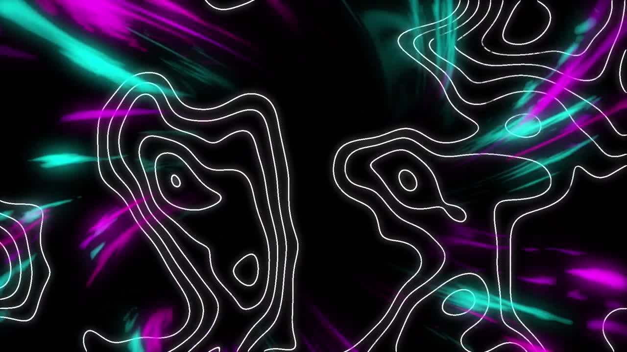 Animation of neon lights and isohypses on black background