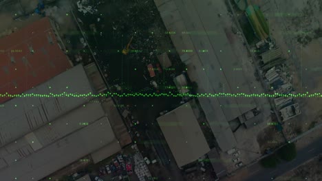 Animación-Del-Procesamiento-De-Datos-Con-Puntos-Verdes-Sobre-El-Paisaje-Urbano