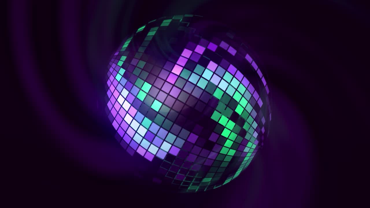 Una scintillante palla da discoteca viola e verde