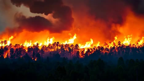 a large fire is burning in the middle of a forest