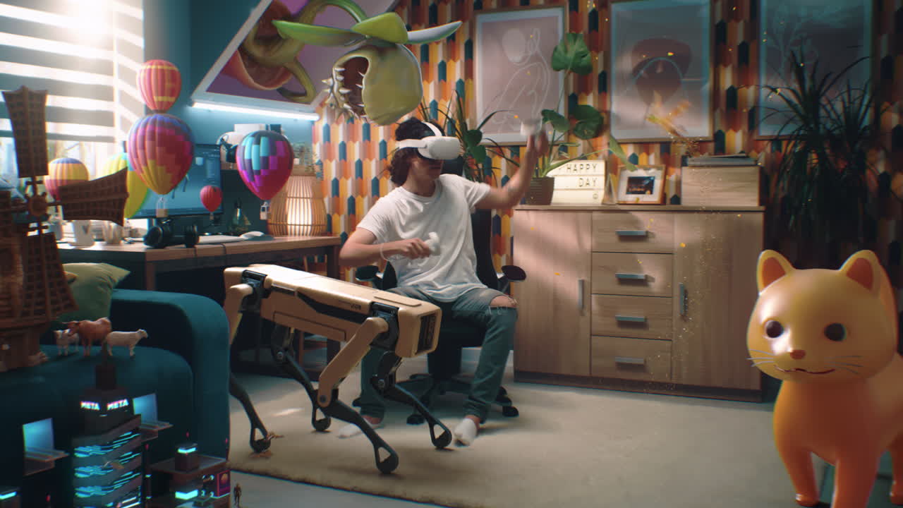 VR Gaming Experience in a Retro-Futuristic Home