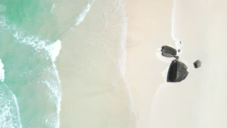 aerial view of a tropical beach with rocks