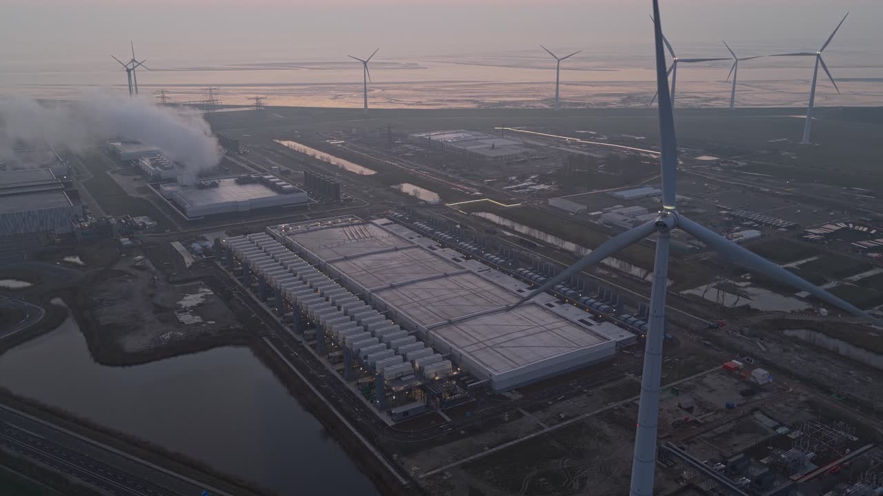 Google data center and wind farm powering artificial intelligence