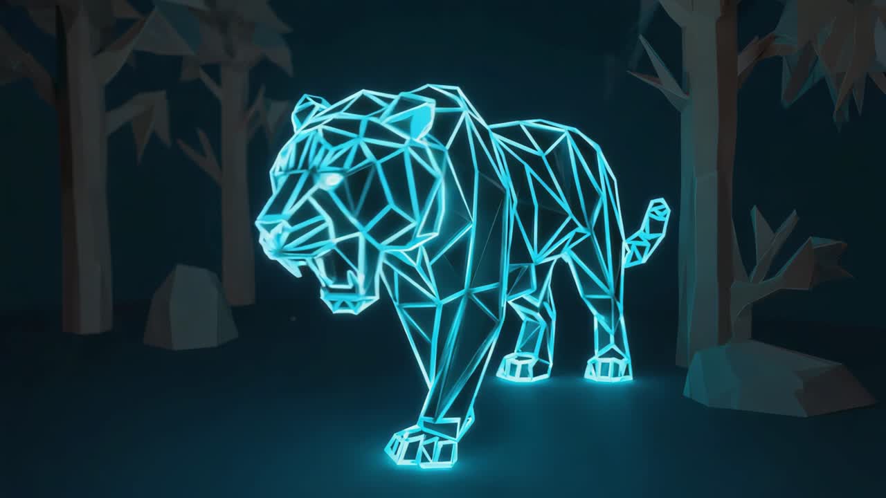 Abstract Neon Tiger in Low Poly Style