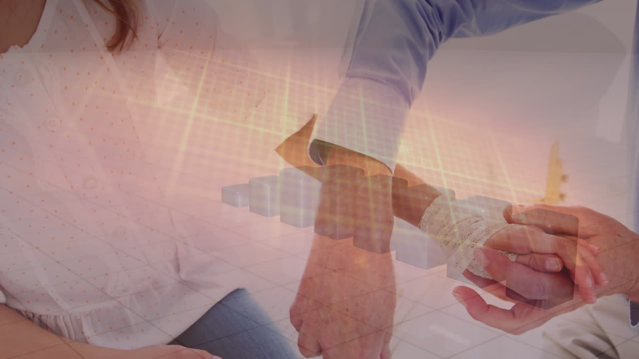 여성 환자 손 에 붕대를 붙이는 남성 의사 의 중간 섹션 이상 의 의학