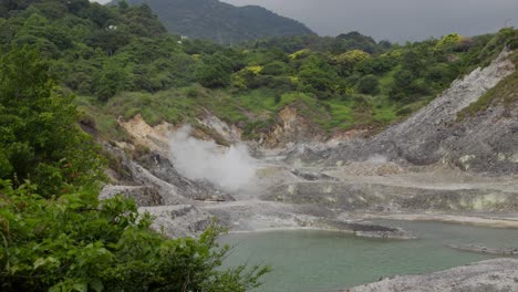 distant view of hot spring steam