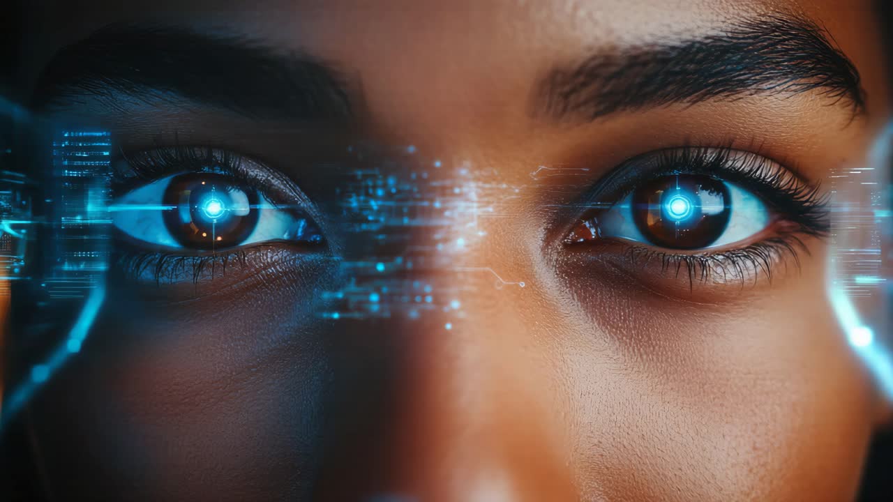 Woman's eyes with futuristic technology overlay