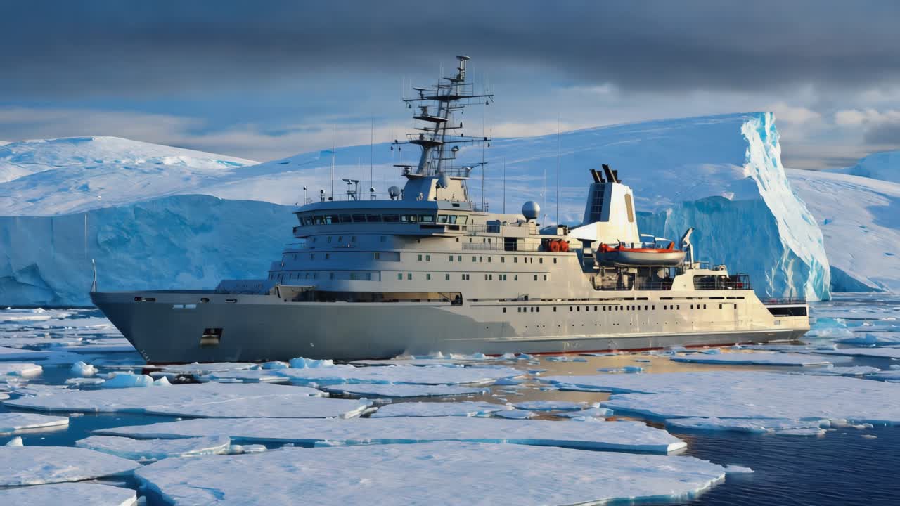 Ship navigating through icy waters