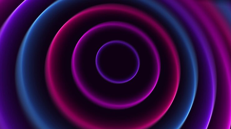 Modello astratto con animazione di onde circolari al neon luminose