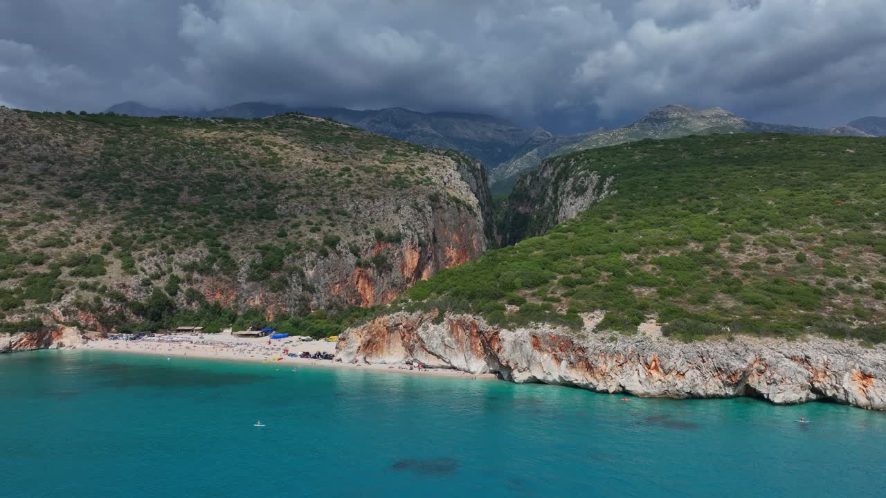 Paradise Beach In The Gjipe Gorge On The Albanian Riviera. Aerial Drone Shot