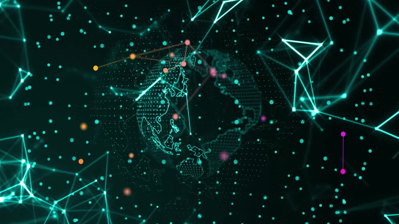 글로벌 네트워크 연결 및 디지털 지구에 대한 데이터 포인트 애니메이션