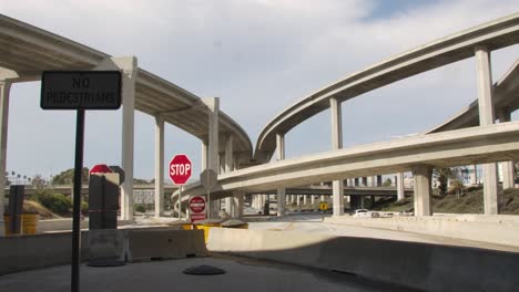 judge harry pregerson interchange in los angeles, huge towering freeway interchange view from below